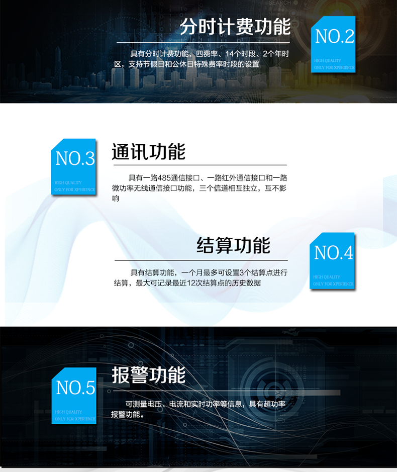 威勝DDS102-Z7單相電能表功能
	　　具有正、反向及組合有功電能的計量功能，組合有功電能可由正反向有功電能進(jìn)行選擇性組合。
	　　豐富的LCD顯示，同時(shí)具備停電顯示和背光功能。
	　　具有分時(shí)計費功能，四費率、14個(gè)時(shí)段、2個(gè)年時(shí)區，支持節假日和公休日特殊費率時(shí)段的設置。
	　　具有結算功能，一個(gè)月最多可設置3個(gè)結算點(diǎn)進(jìn)行結算，最大可記錄最近12次結算點(diǎn)的歷史數據。
	　　具有一路485通信接口、一路紅外通信接口和一路微功率無(wú)線(xiàn)通信接口功能，三個(gè)信道相互獨立，互不影響。
	　　可測量電壓、電流和實(shí)時(shí)功率等信息。
	　　具有超功率報警功能。
　　        可選邏輯加密卡預付費功能。
