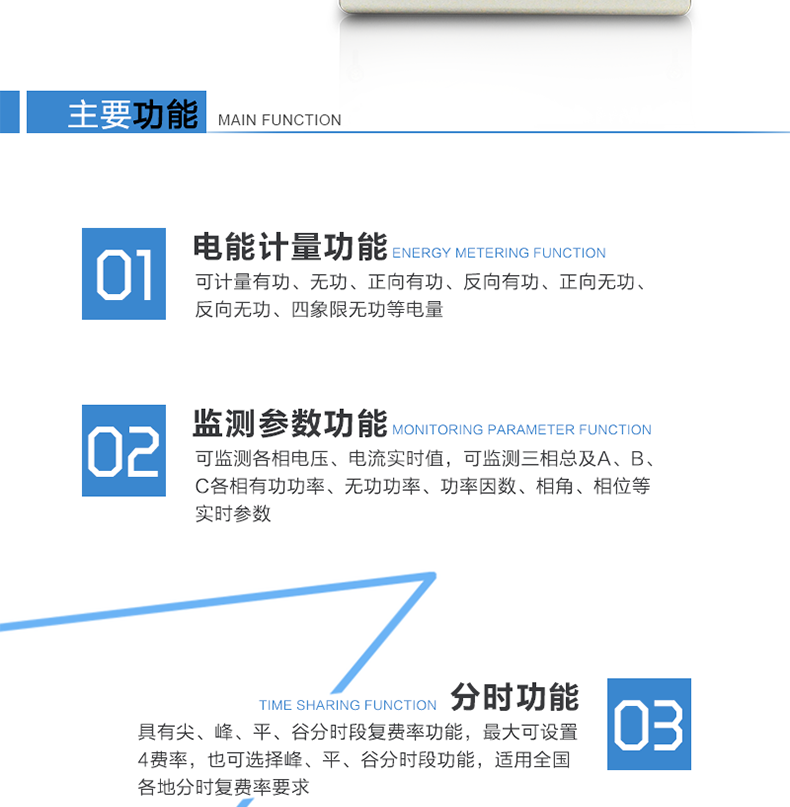 技術(shù)參數標準參比電壓（V）：3×100， 3×57.7/100，3X220/380標準電流（A）：3×1(10)A， 3×5(30)A，（適用于直接式表的）3×20(80)A，3×10(100)A標準參比頻率（Hz）：50